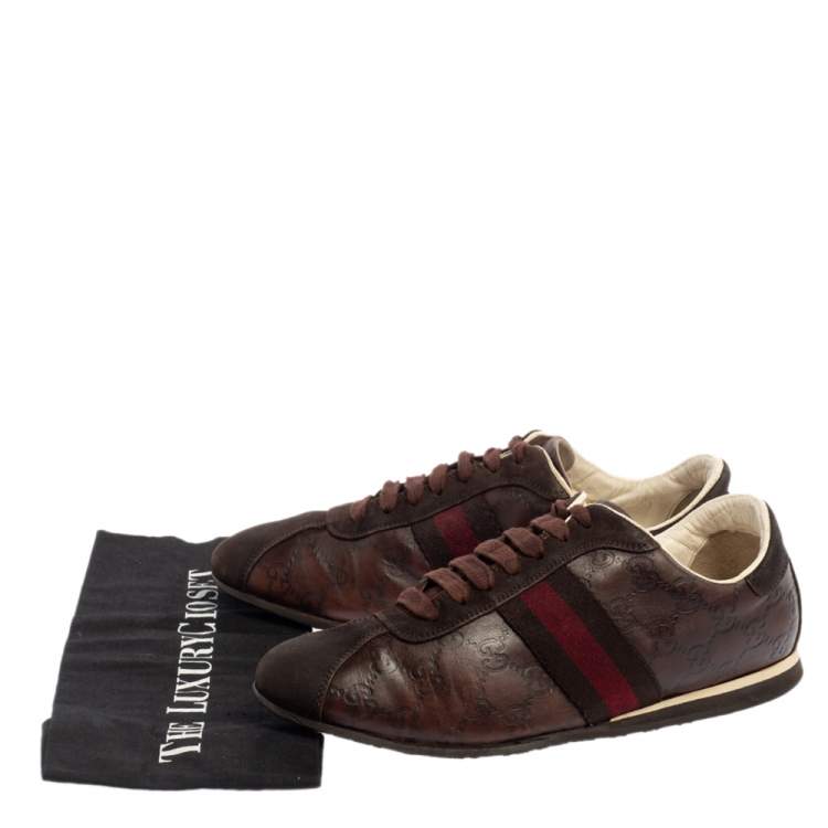 Pre Owned Gucci Brown Guccissima Leather And Suede Lace Up Sneakers Size 40