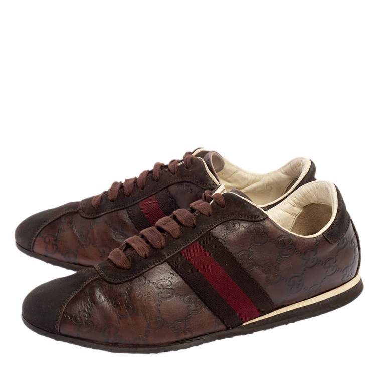 Pre Owned Gucci Brown Guccissima Leather And Suede Lace Up Sneakers Size 40