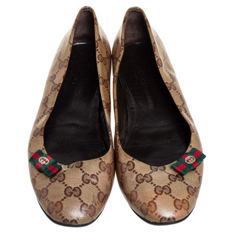 Pre Owned Gucci Brown GG Crystal Canvas Ballet Flats Size 39