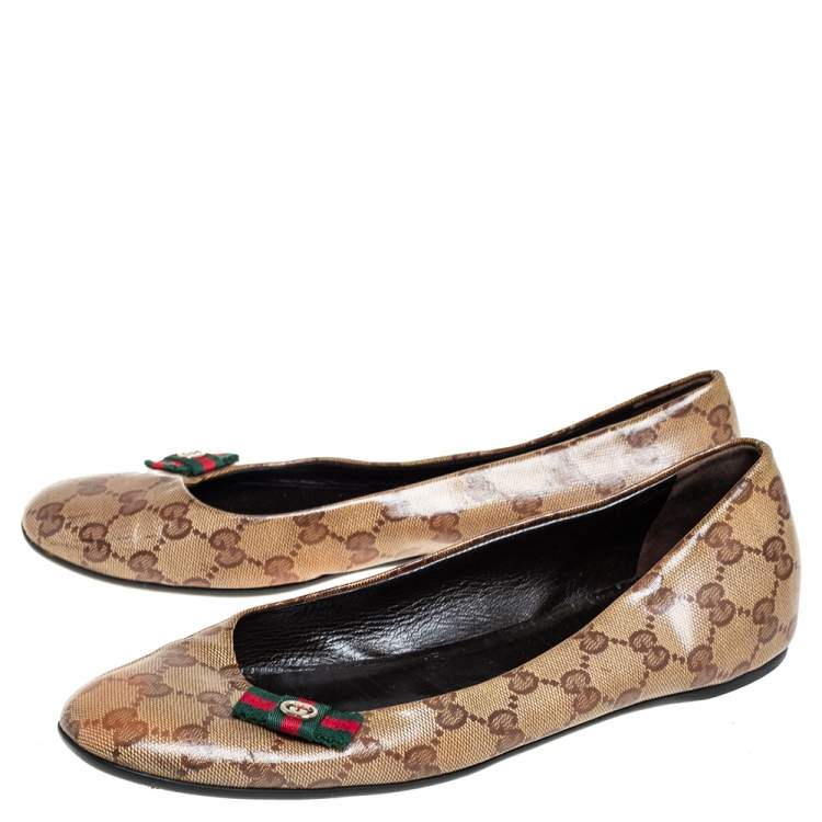 Pre Owned Gucci Brown GG Crystal Canvas Ballet Flats Size 39