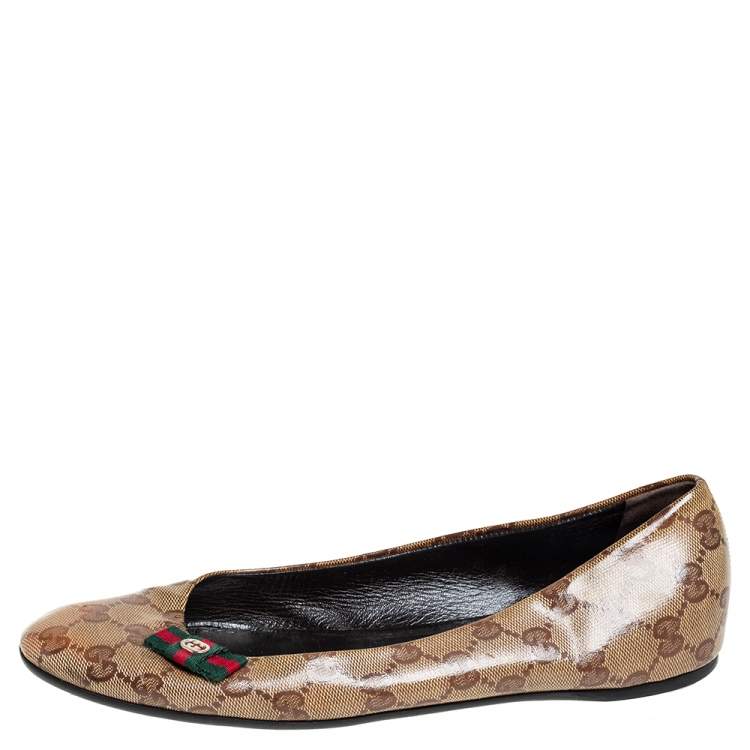 Pre Owned Gucci Brown GG Crystal Canvas Ballet Flats Size 39