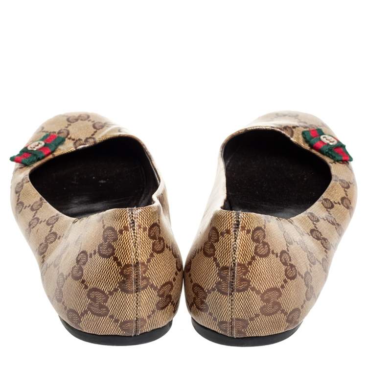 Pre Owned Gucci Brown GG Crystal Canvas Ballet Flats Size 39