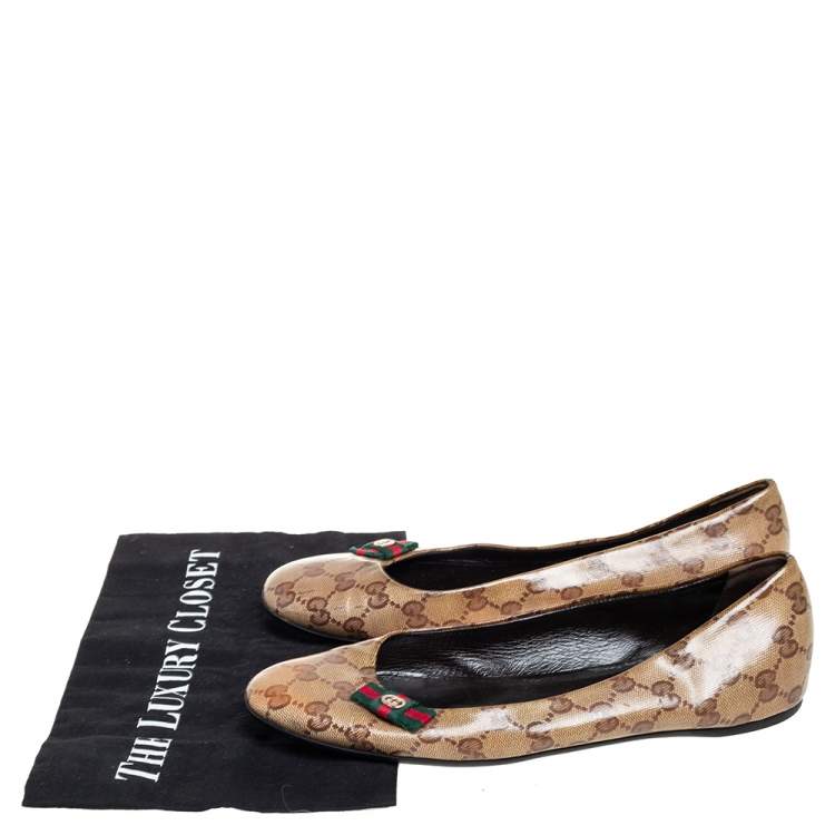 Pre Owned Gucci Brown GG Crystal Canvas Ballet Flats Size 39