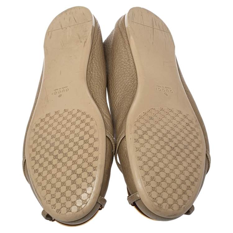Pre Owned Gucci Metallic Gold Leather GG Buckle Ballet Flats Size 37.5