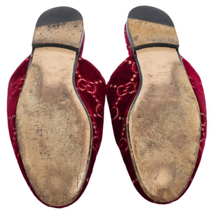 Pre Owned Gucci Red GG Velvet Princetown Mules Size 41.5