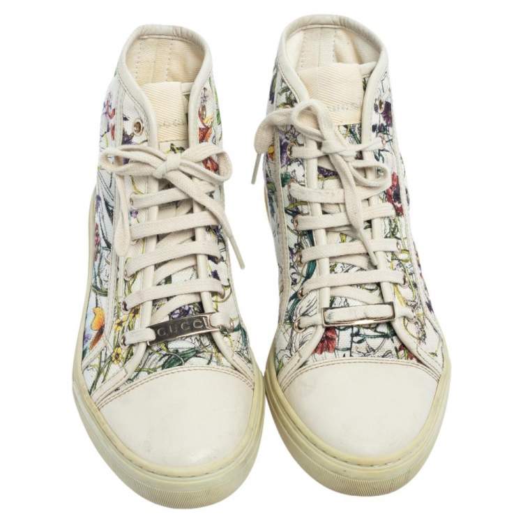 Pre Owned Gucci Multicolor Floral Canvas High Top Sneakers Size 37