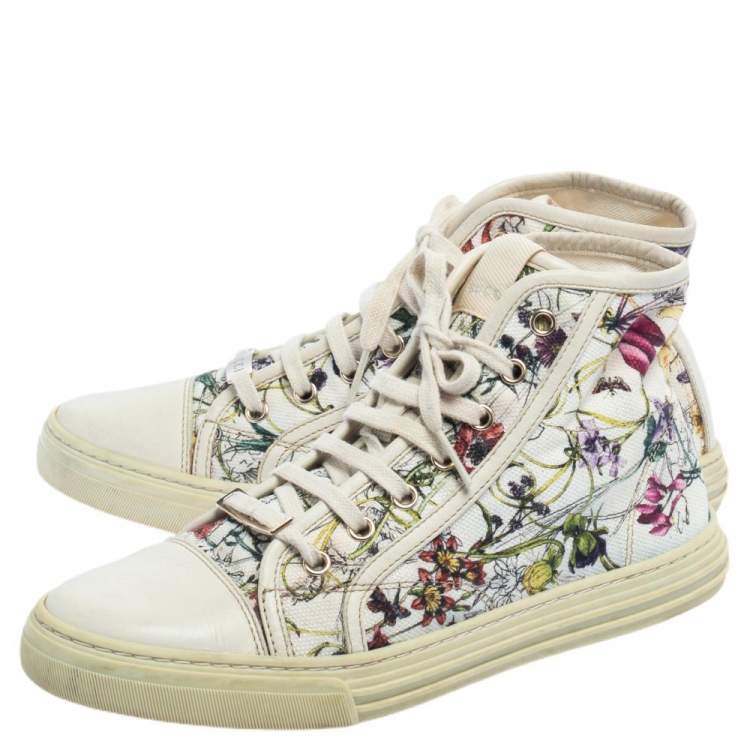 Pre Owned Gucci Multicolor Floral Canvas High Top Sneakers Size 37