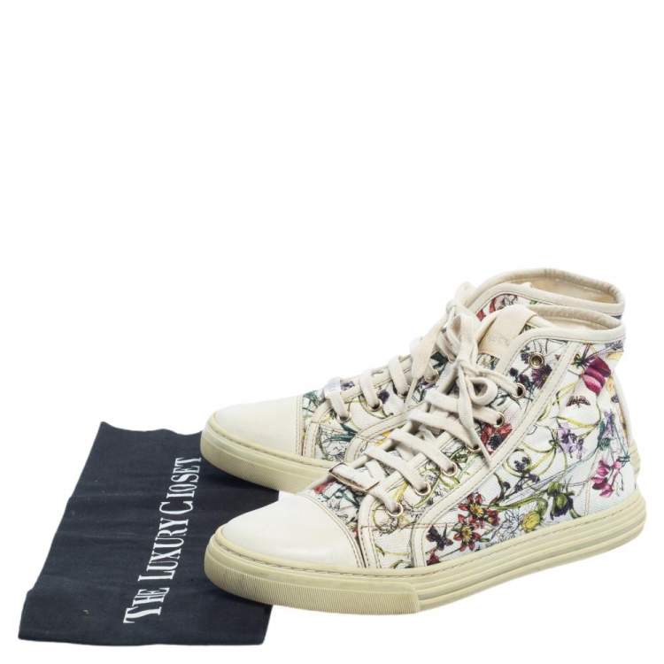 Pre Owned Gucci Multicolor Floral Canvas High Top Sneakers Size 37