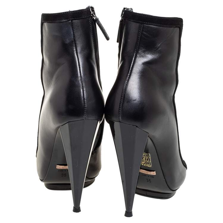 Pre Owned Gucci Black Elastic And Leather Isadora Gladiator Booties Size 35