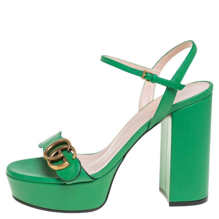 Gucci Green Leather Marmont Platform Sandals Size  Gucci | TLC