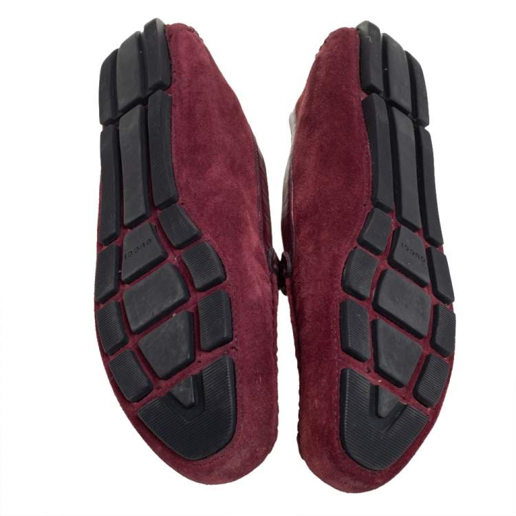 Pre Owned Gucci Burgundy Suede Slip On Loafers Size 37.5