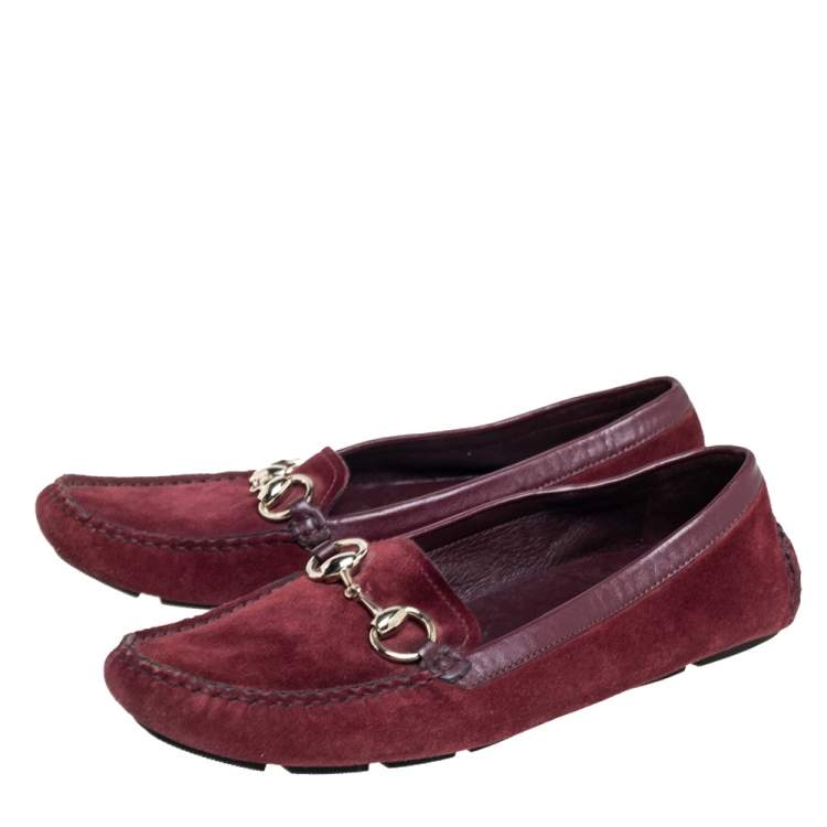 Pre Owned Gucci Burgundy Suede Slip On Loafers Size 37.5