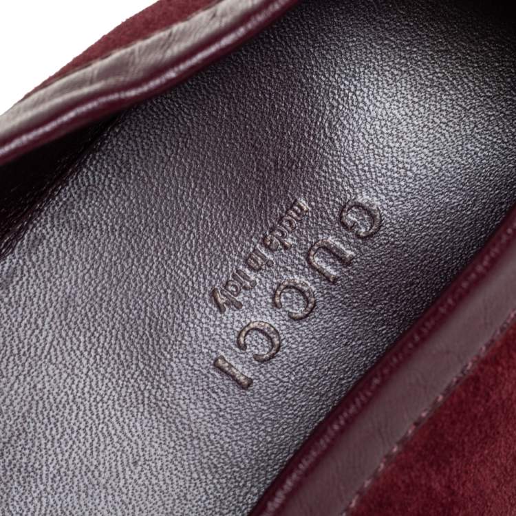 Pre Owned Gucci Burgundy Suede Slip On Loafers Size 37.5