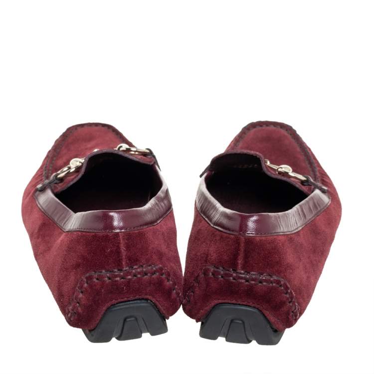 Pre Owned Gucci Burgundy Suede Slip On Loafers Size 37.5