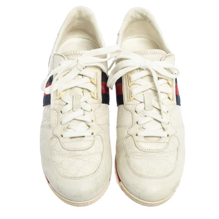 Pre Owned Gucci White Guccissima Leather Web Detail Low Top Sneakers Size 39