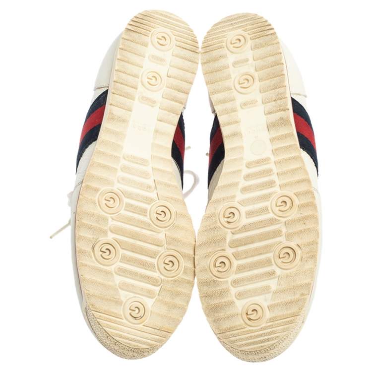 Pre Owned Gucci White Guccissima Leather Web Detail Low Top Sneakers Size 39