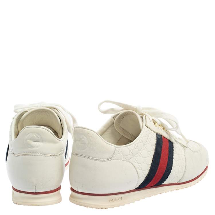 Pre Owned Gucci White Guccissima Leather Web Detail Low Top Sneakers Size 39