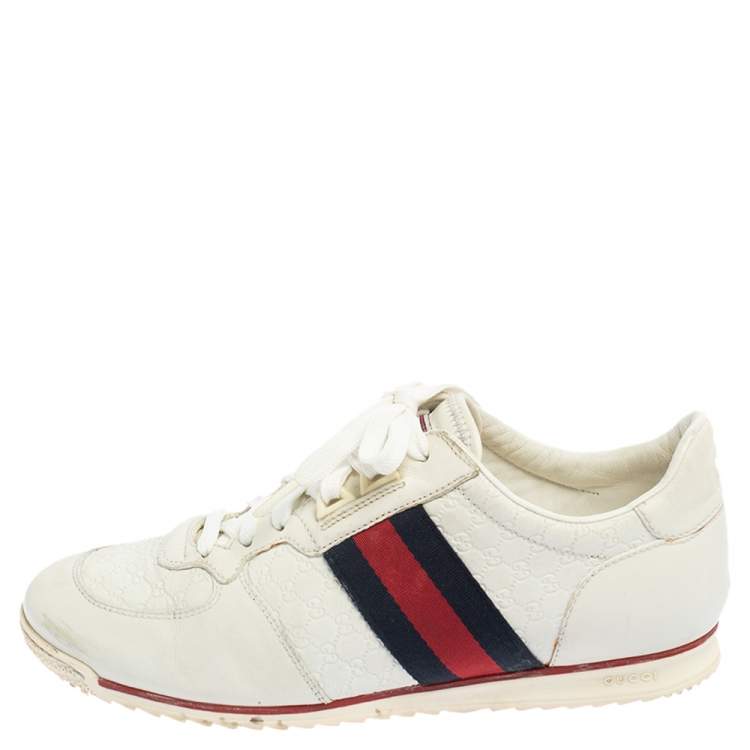 Pre Owned Gucci White Guccissima Leather Web Detail Low Top Sneakers Size 39
