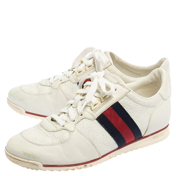 Pre Owned Gucci White Guccissima Leather Web Detail Low Top Sneakers Size 39