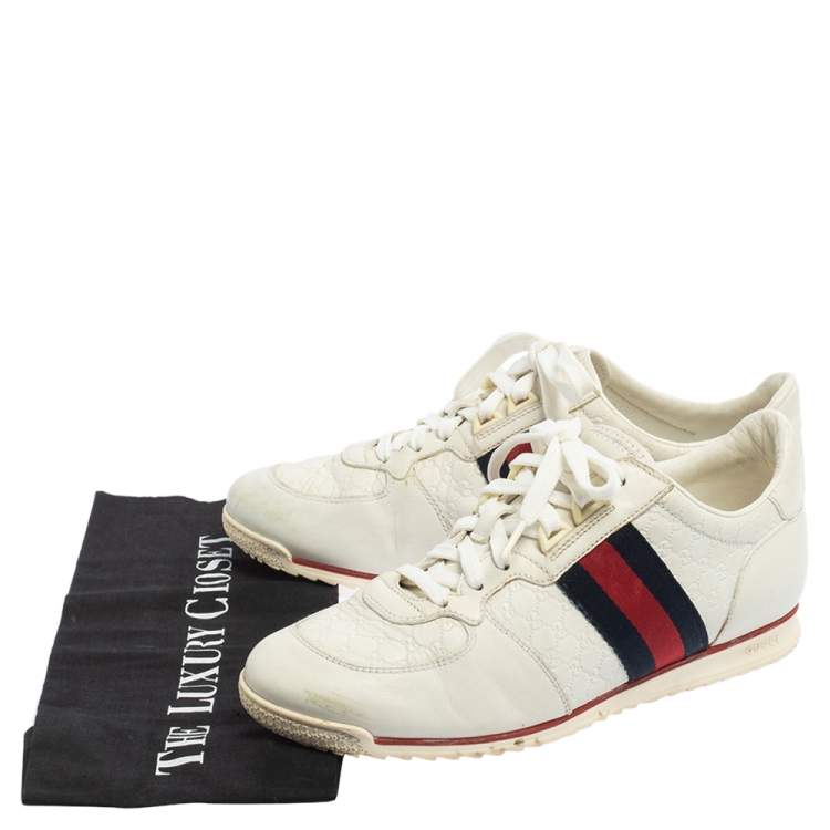 Pre Owned Gucci White Guccissima Leather Web Detail Low Top Sneakers Size 39