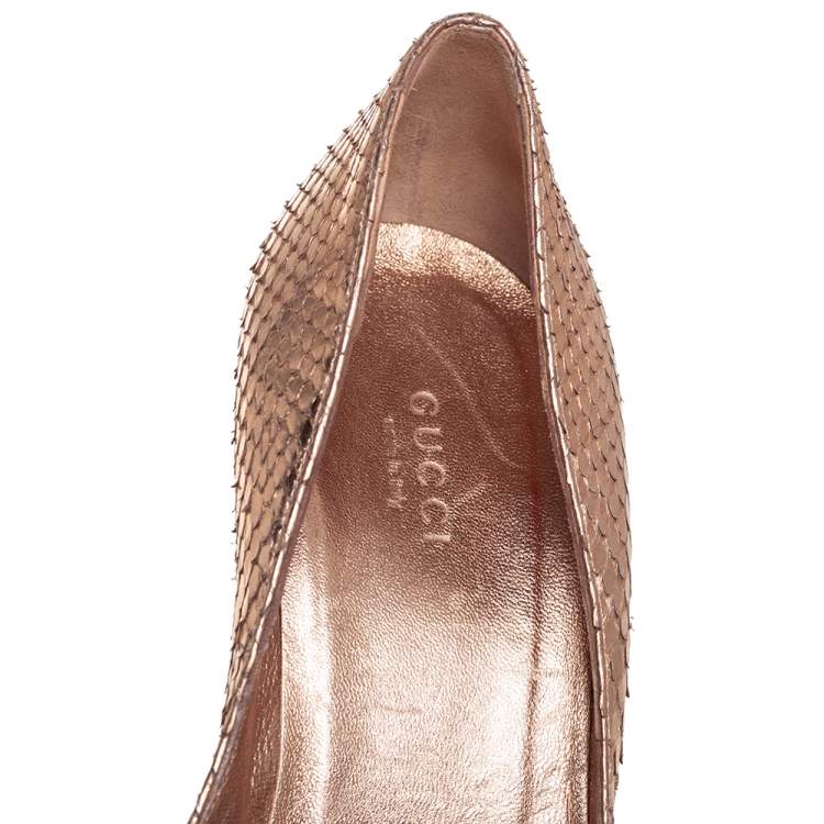 Pre Owned Gucci Metallic Bronze Python Peep Toe Pumps Size 38.5