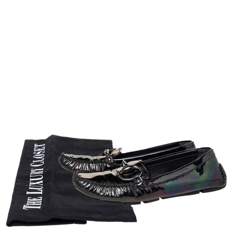 Pre Owned Gucci Multicolor Iridescent Patent Leather Horsebit Slip On Loafers Size 38