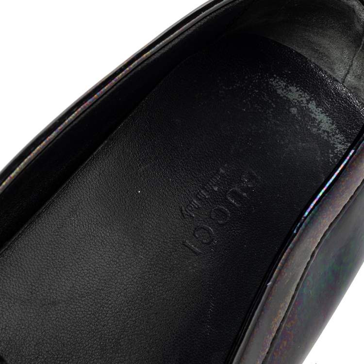 Pre Owned Gucci Multicolor Iridescent Patent Leather Horsebit Slip On Loafers Size 38