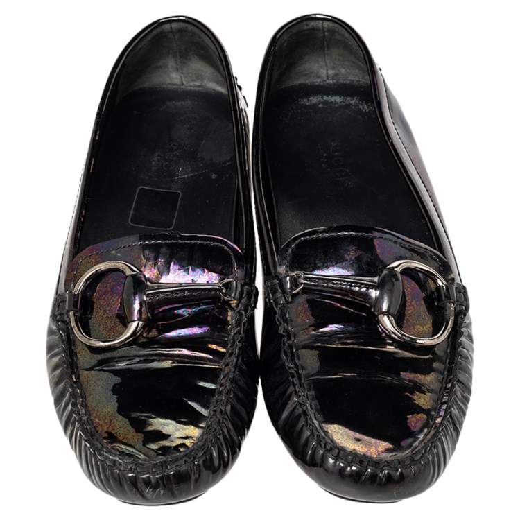 Pre Owned Gucci Multicolor Iridescent Patent Leather Horsebit Slip On Loafers Size 38
