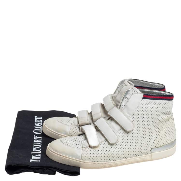 Pre Owned Gucci White Leather High Top Sneakers Size 36.5