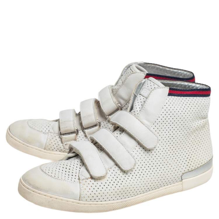 Pre Owned Gucci White Leather High Top Sneakers Size 36.5