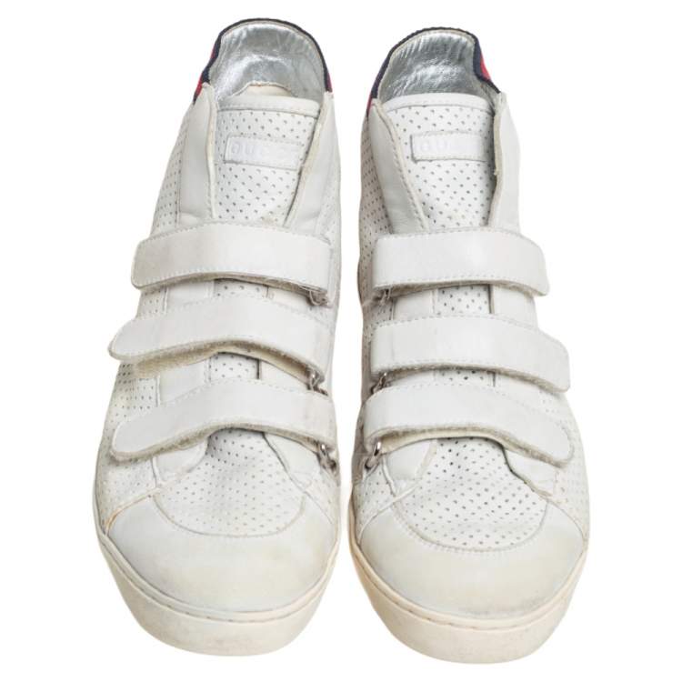 Pre Owned Gucci White Leather High Top Sneakers Size 36.5