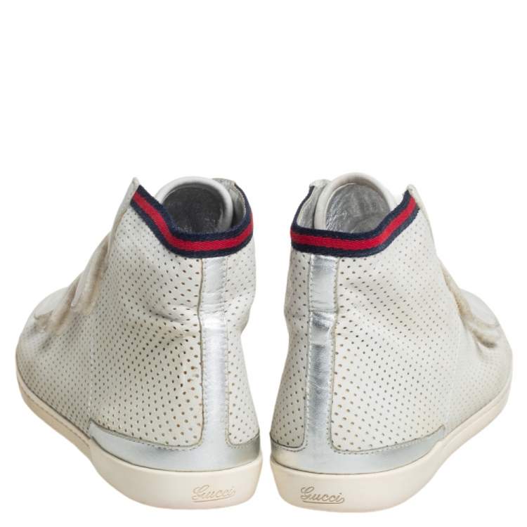 Pre Owned Gucci White Leather High Top Sneakers Size 36.5