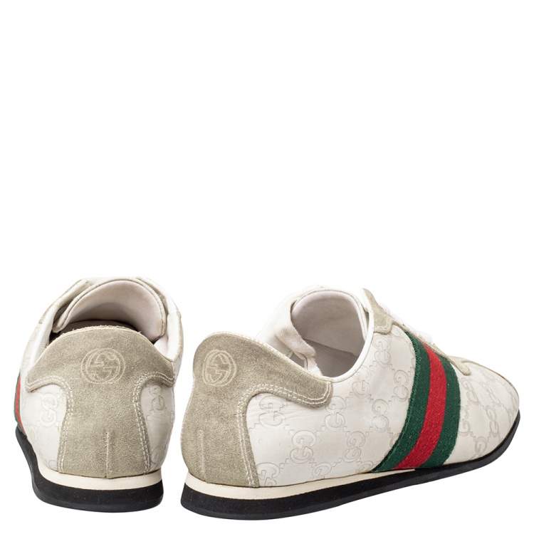 Pre Owned Gucci Cream Suede And Leather Low Top Sneakers Size 37
