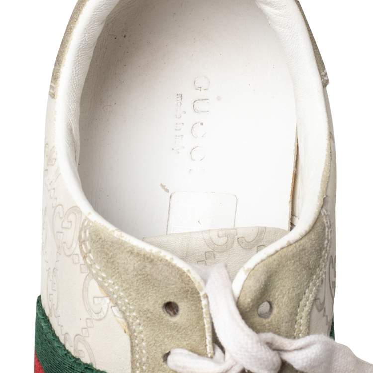 Pre Owned Gucci Cream Suede And Leather Low Top Sneakers Size 37