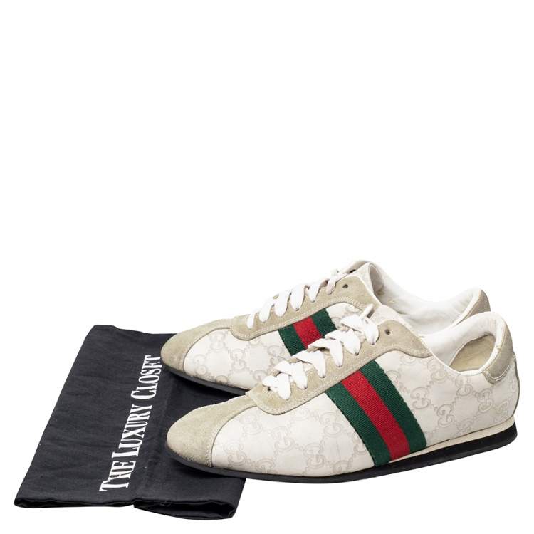 Pre Owned Gucci Cream Suede And Leather Low Top Sneakers Size 37