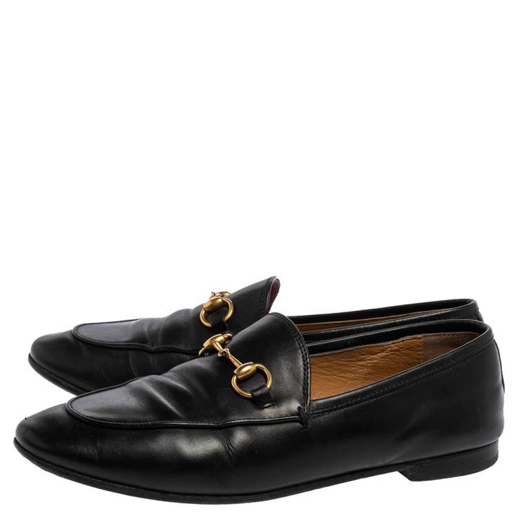 Pre Owned Gucci Black Leather Jordaan Loafers Size 37.5
