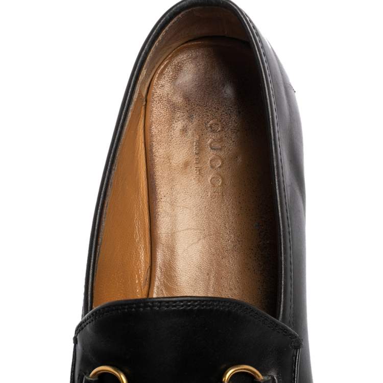 Pre Owned Gucci Black Leather Jordaan Loafers Size 37.5