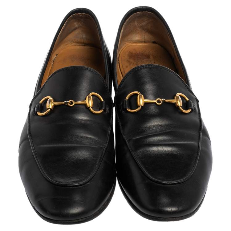 Pre Owned Gucci Black Leather Jordaan Loafers Size 37.5