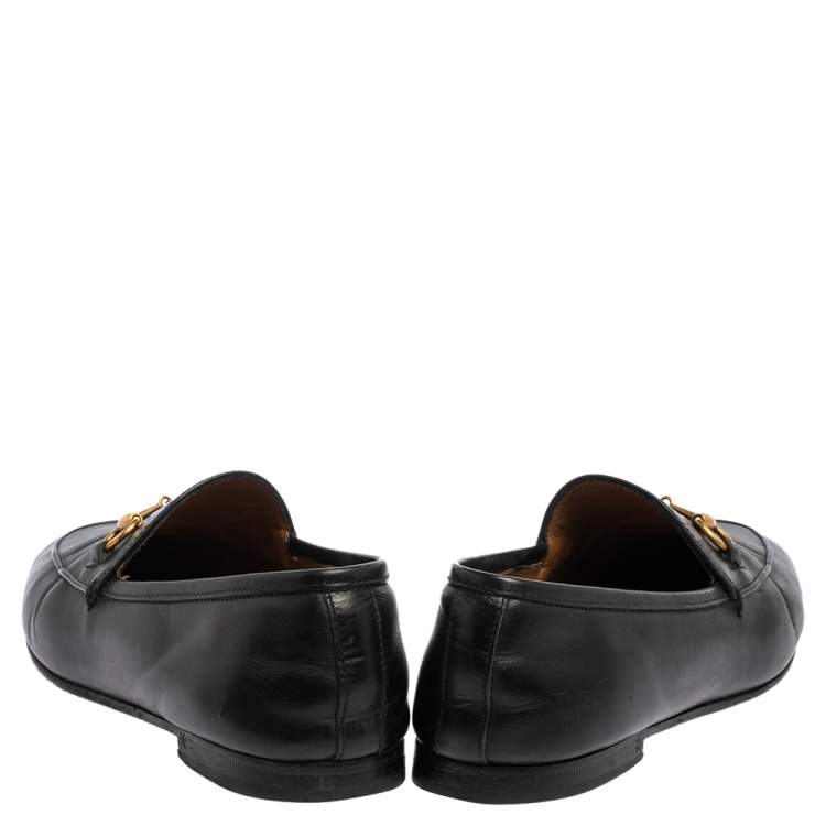 Pre Owned Gucci Black Leather Jordaan Loafers Size 37.5