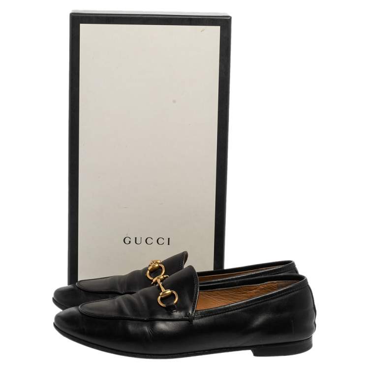 Pre Owned Gucci Black Leather Jordaan Loafers Size 37.5