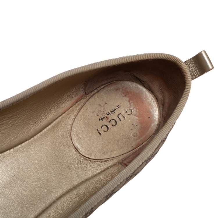 Pre Owned Gucci Gold Guccissima Leather Bow Ballet Flats Size 40