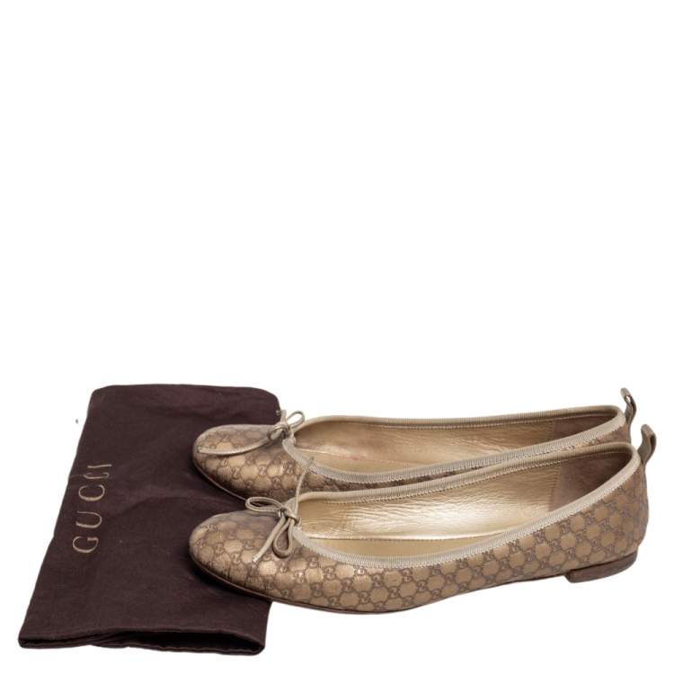 Pre Owned Gucci Gold Guccissima Leather Bow Ballet Flats Size 40