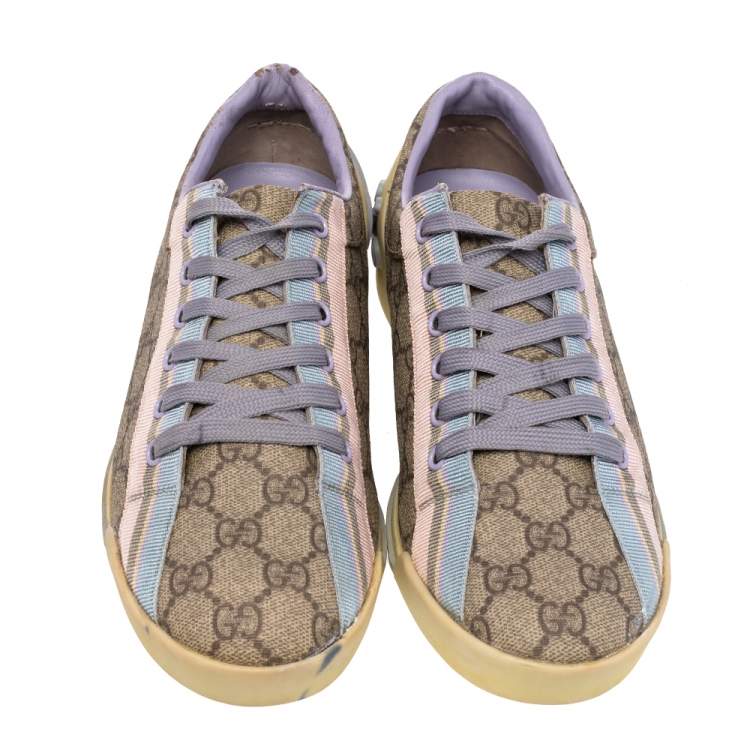 Pre Owned Gucci Beige GG Coated Canvas And Fabric Web Low Top Sneakers Size 40
