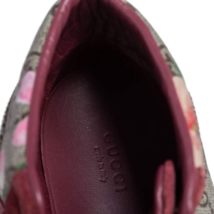 Pre Owned Gucci Pink Blooms Print Coated Canvas and Suede High Top Sneakers Size 38