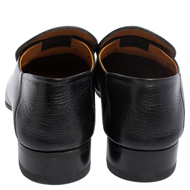 Pre Owned Gucci Black Leather Horsebit Slip On Loafers Size 39.5