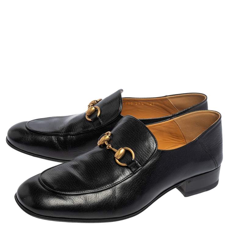 Pre Owned Gucci Black Leather Horsebit Slip On Loafers Size 39.5