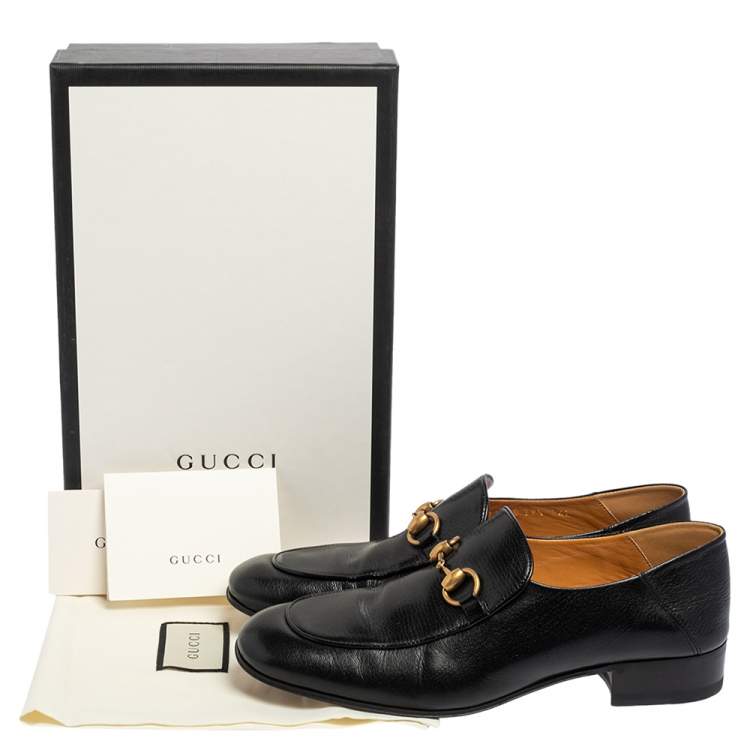 Pre Owned Gucci Black Leather Horsebit Slip On Loafers Size 39.5