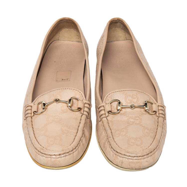 Pre Owned Gucci Beige Guccissima Leather Horsebit Slip On Loafer Size 38