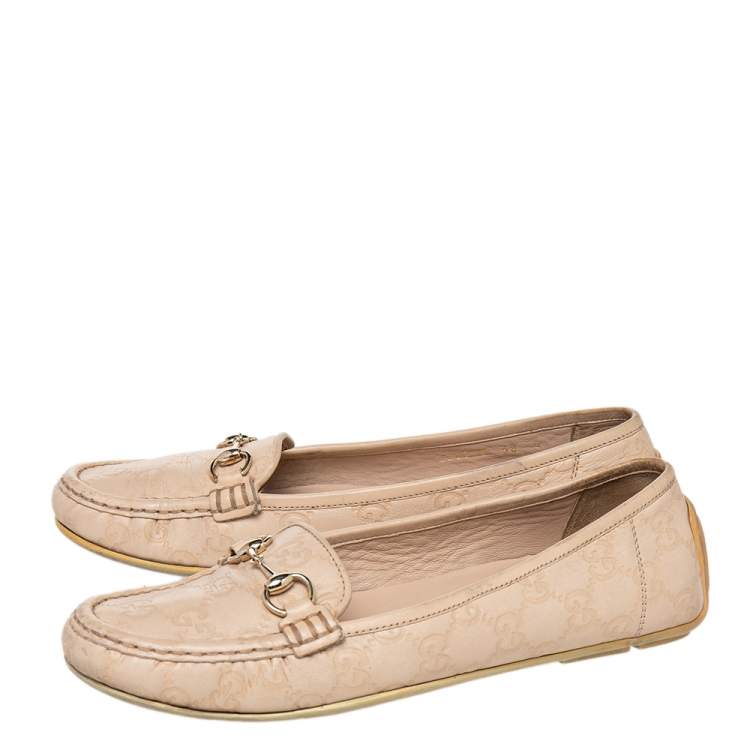 Pre Owned Gucci Beige Guccissima Leather Horsebit Slip On Loafer Size 38