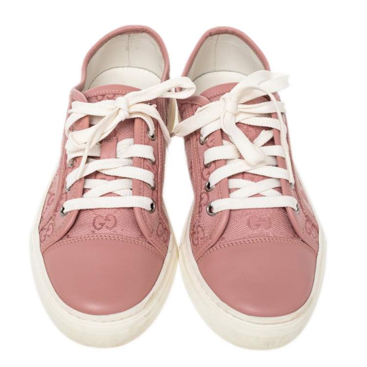 Pre Owned Gucci Pink GG Canvas And Leather Low Top Sneakers Size 36.5